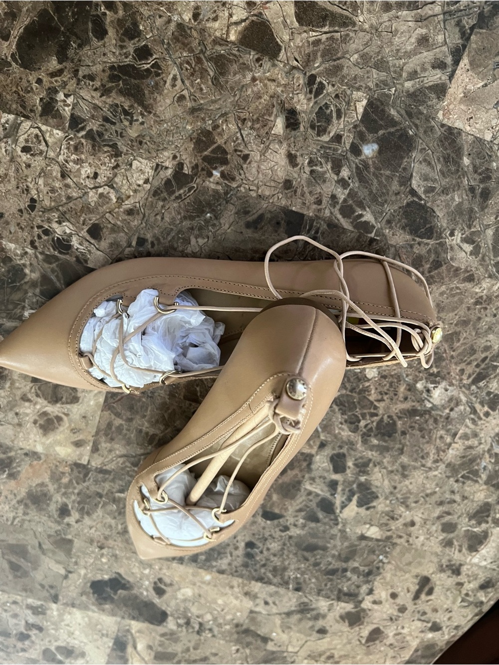 Michael Kors Nude Pointed-Toe Lace-Up Flats